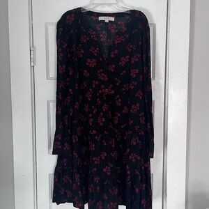 Loft Black and Red Floral A-line dress
